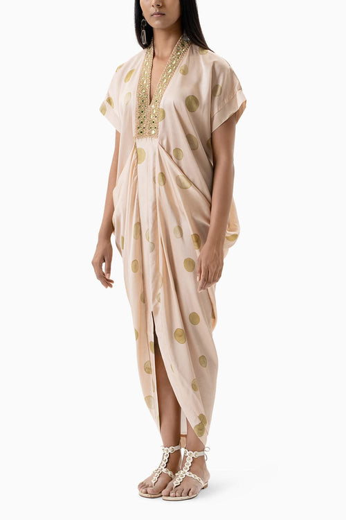 Printed Polka Dot Cowl Dress