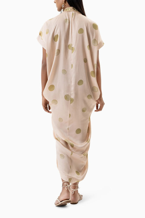 Printed Polka Dot Cowl Dress