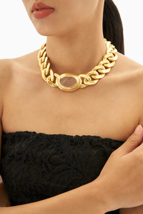 Link Necklace with Rose Quartz