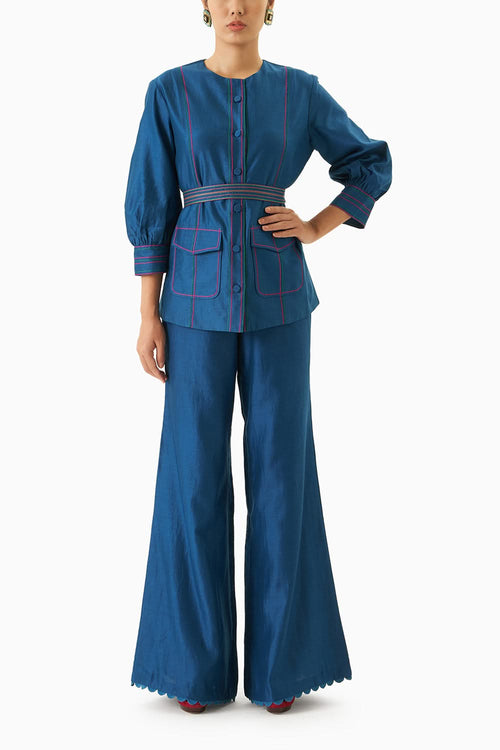 Blue Shirt With Flared Pants