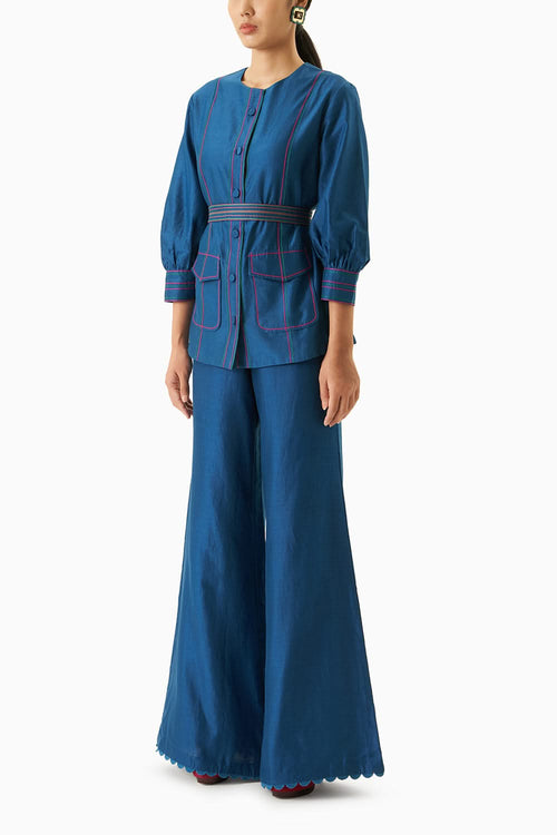 Blue Shirt With Flared Pants