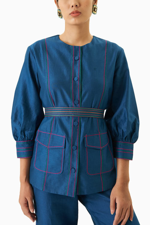 Blue Shirt With Flared Pants