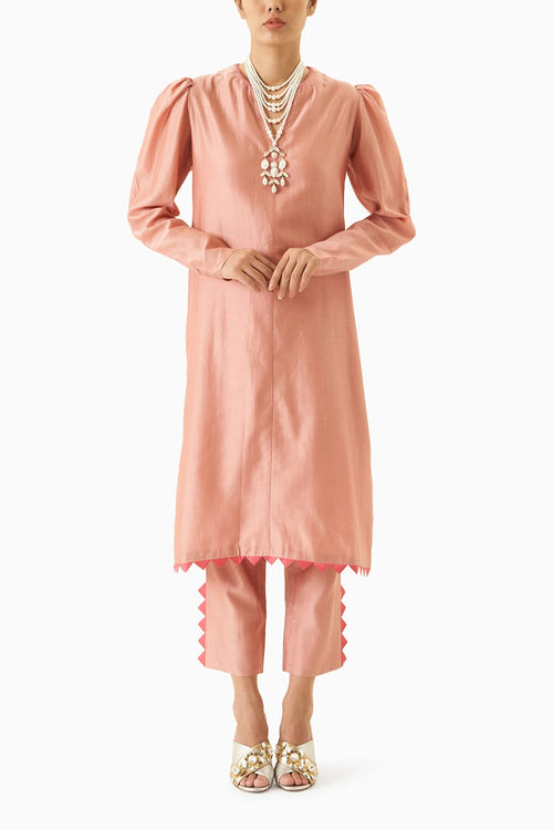 Pink Straight Long Kurta With Pants