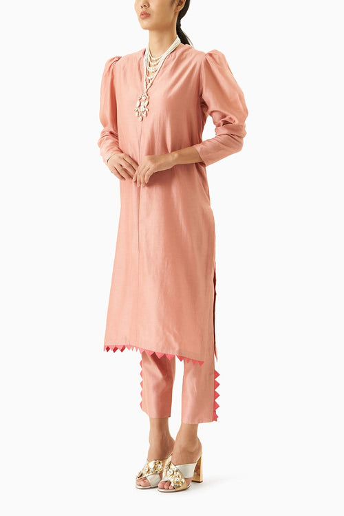 Pink Straight Long Kurta With Pants