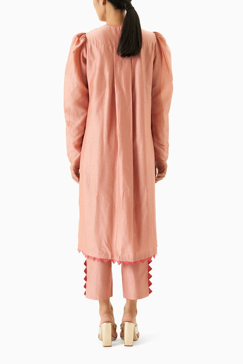Pink Straight Long Kurta With Pants