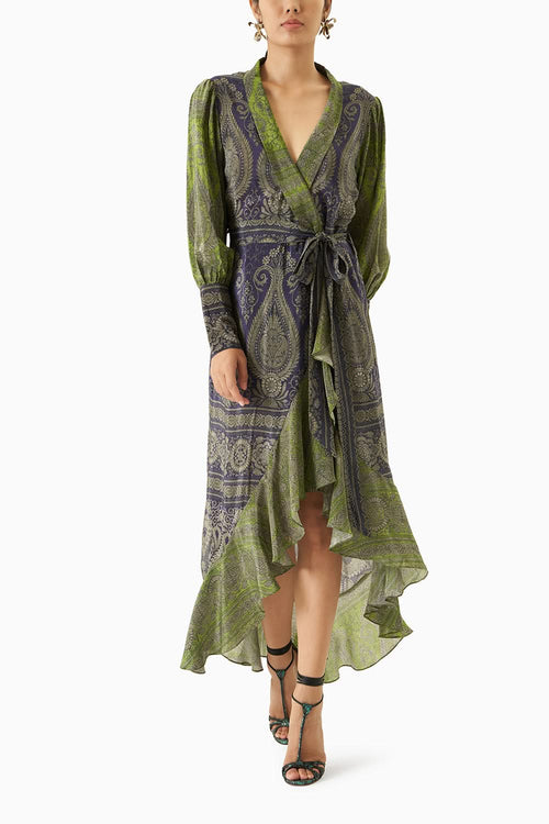 Multicoloured Crepe Wrap Dress