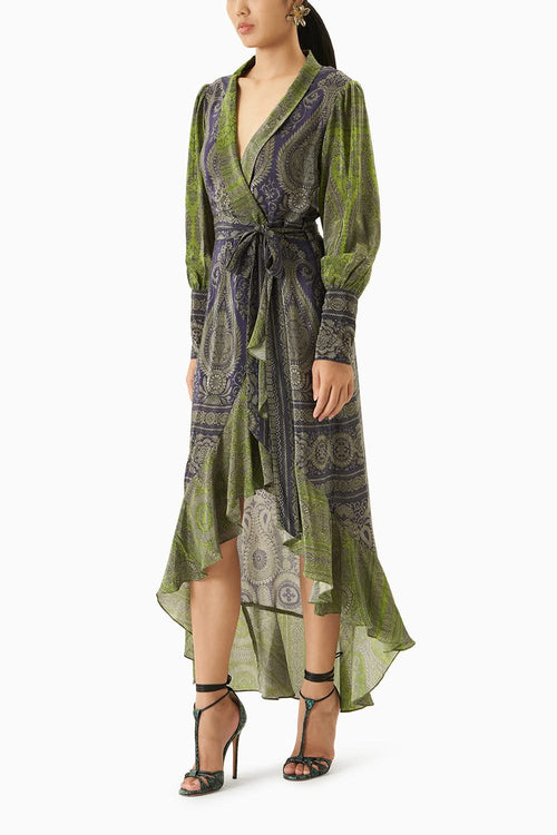 Multicoloured Crepe Wrap Dress