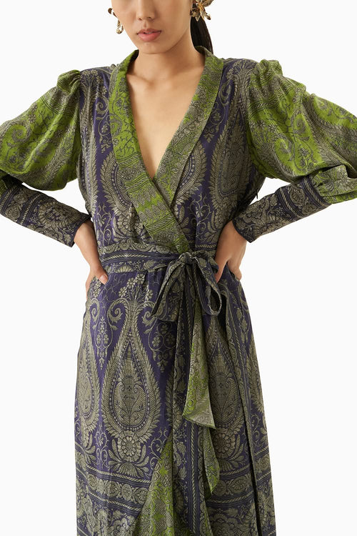 Multicoloured Crepe Wrap Dress