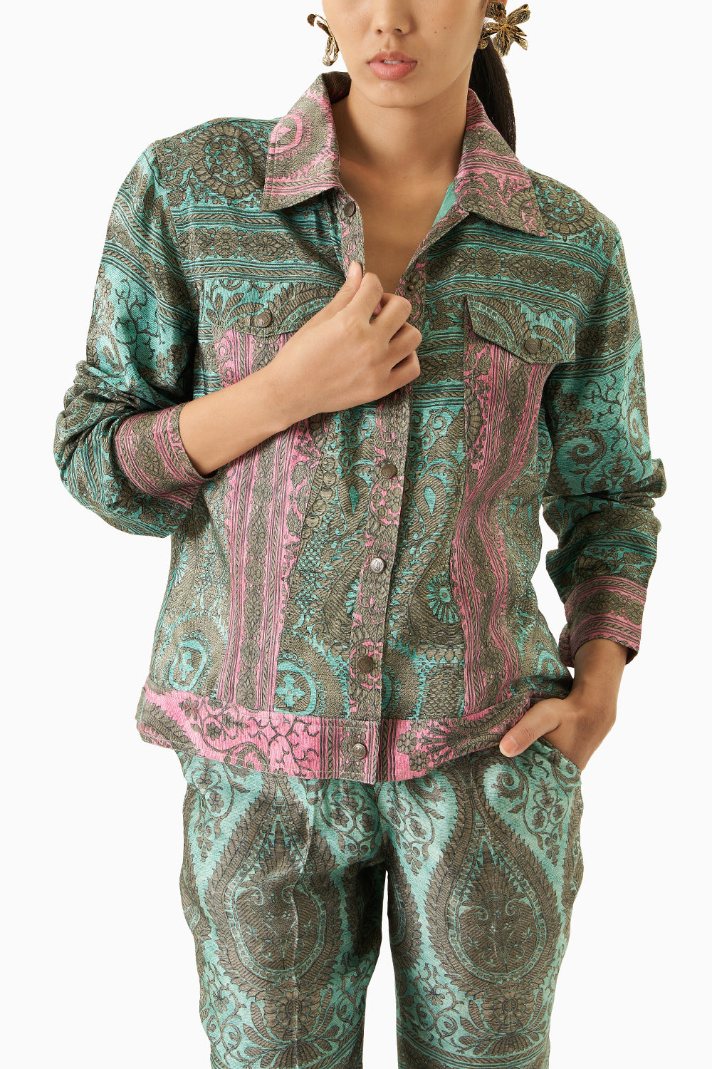 Turquoise Panelled Demin Jacket