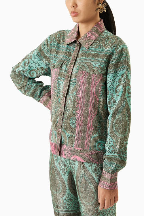 Turquoise Panelled Demin Jacket