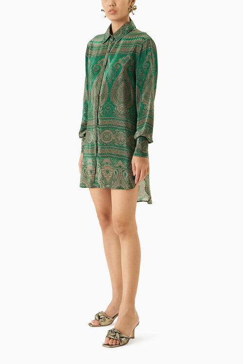 Green Crepe Shirt Dress