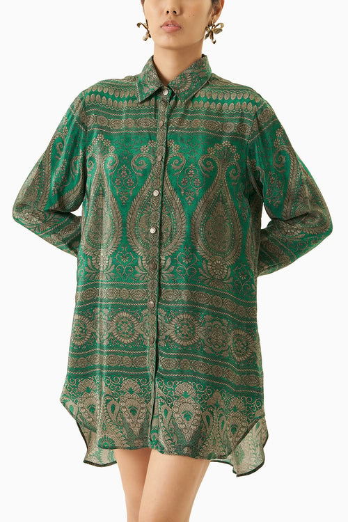 Green Crepe Shirt Dress
