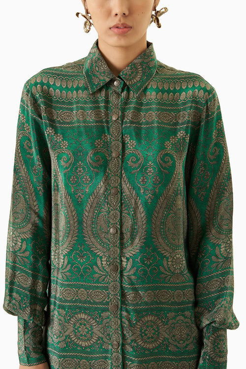 Green Crepe Shirt Dress