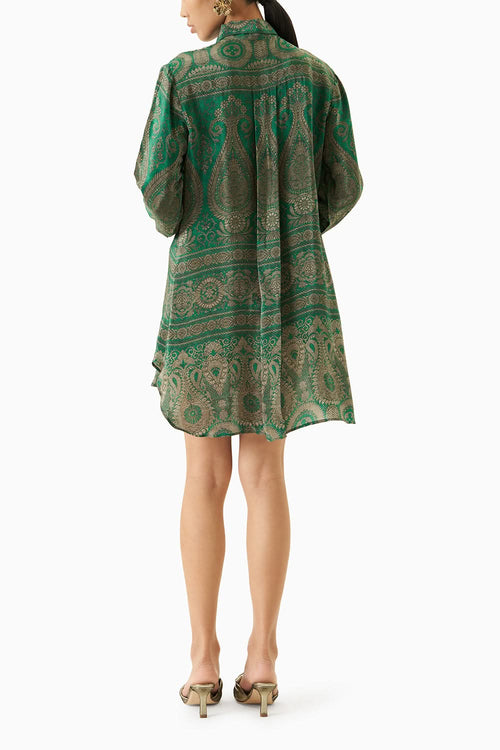 Green Crepe Shirt Dress