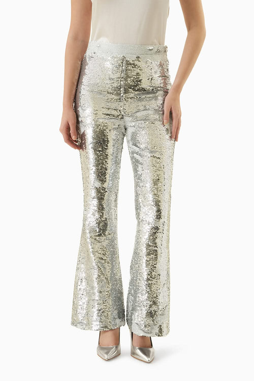 Silver And White Retro Sequin Pants