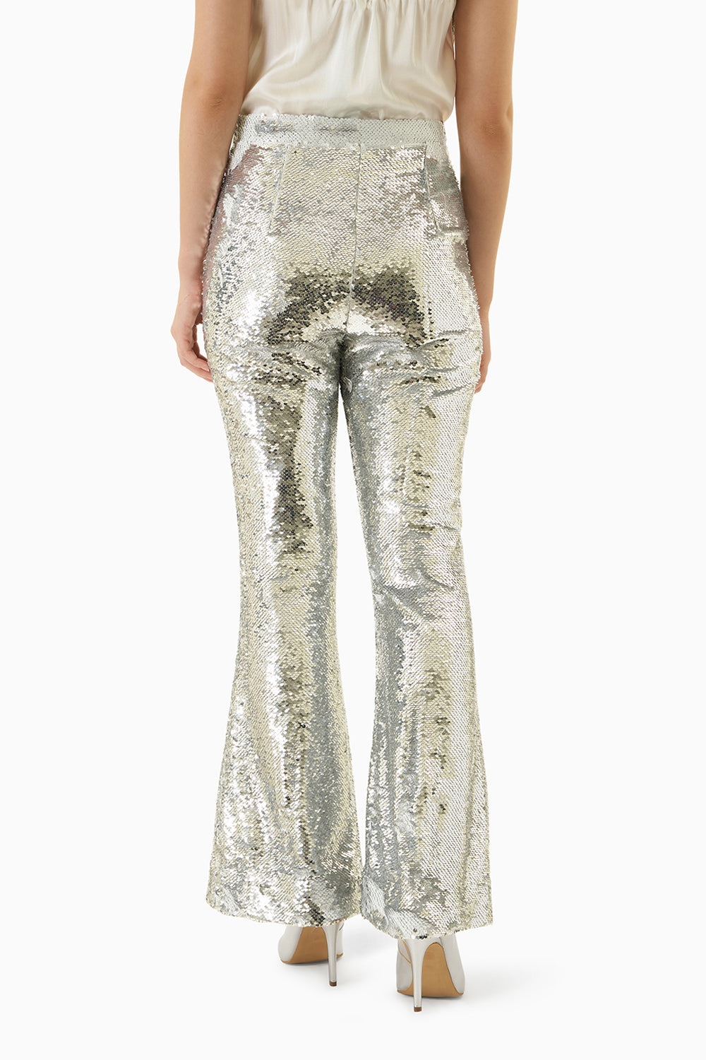 Silver And White Retro Sequin Pants