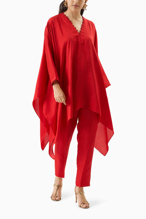 Red Solid Silk Co-Ord Set