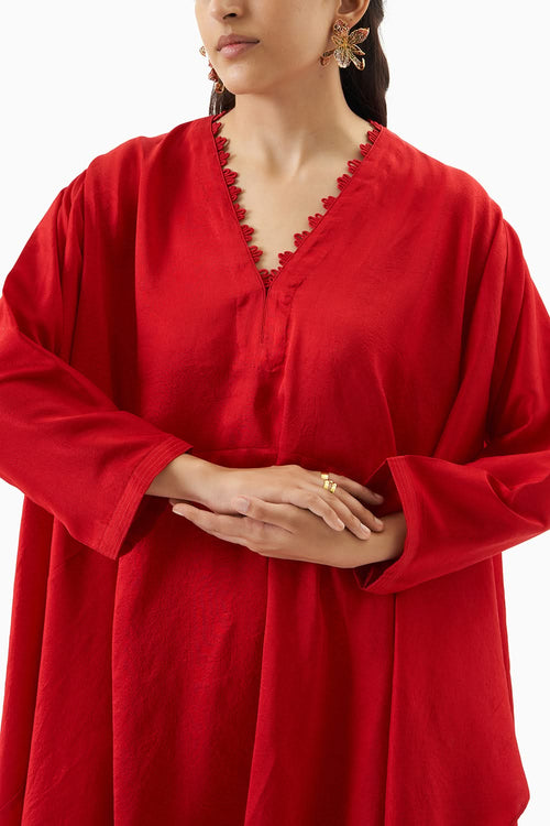 Red Solid Silk Co-Ord Set