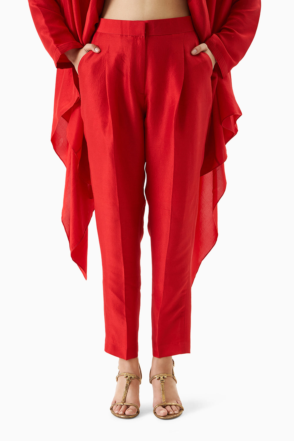 Red Solid Silk Co-Ord Set