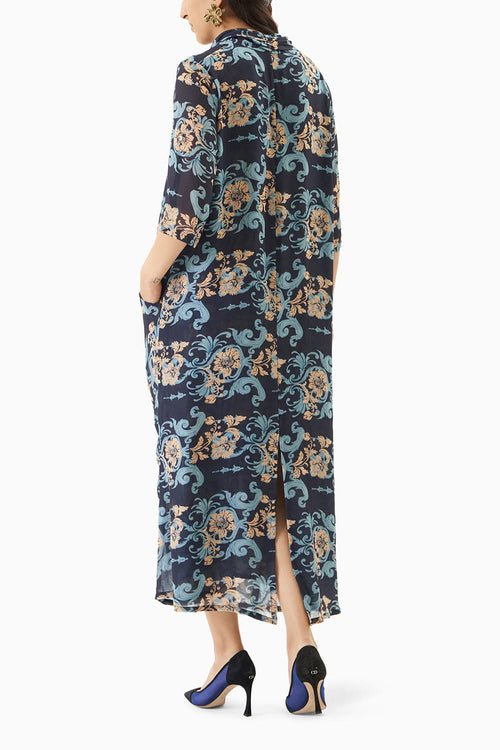Printed Cowl Pleated Dress