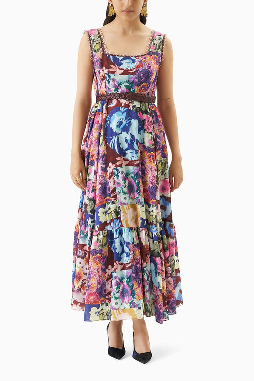 Multicoloured Coccifera Flower Cluster Dress