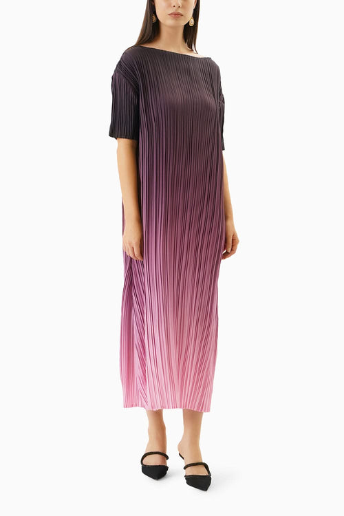 Ombre Purple Pleated Midi Dress