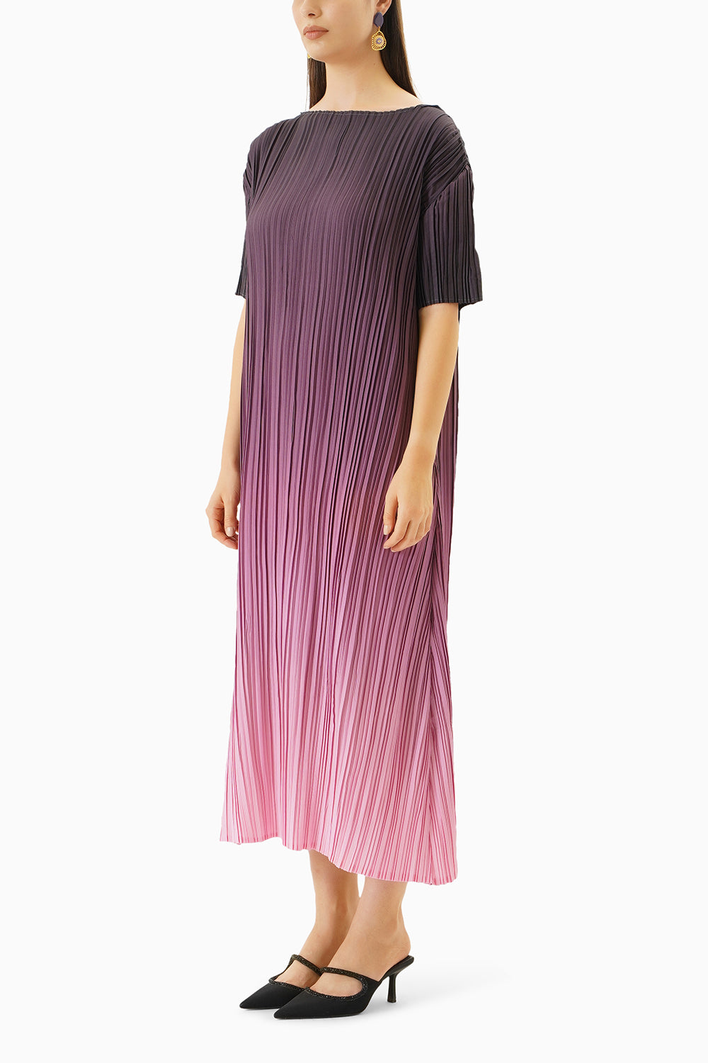 Ombre Purple Pleated Midi Dress
