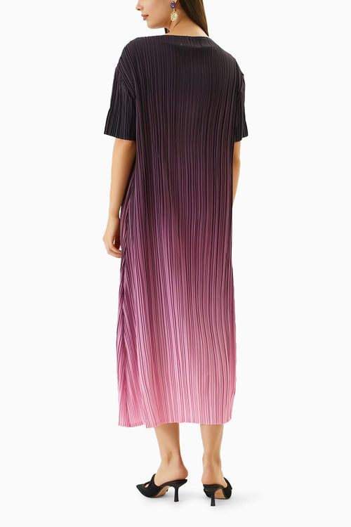 Ombre Purple Pleated Midi Dress