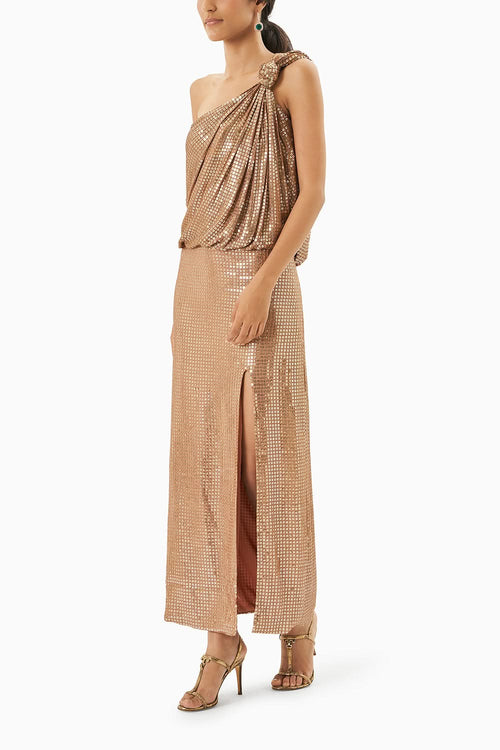 One Shoulder Knotted Sequined Dress