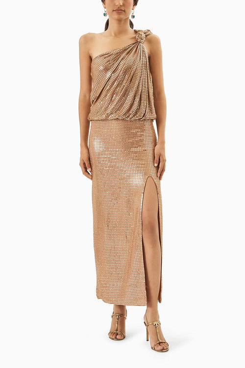 One Shoulder Knotted Sequined Dress