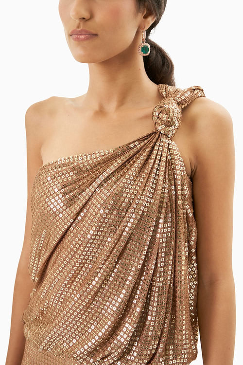 One Shoulder Knotted Sequined Dress