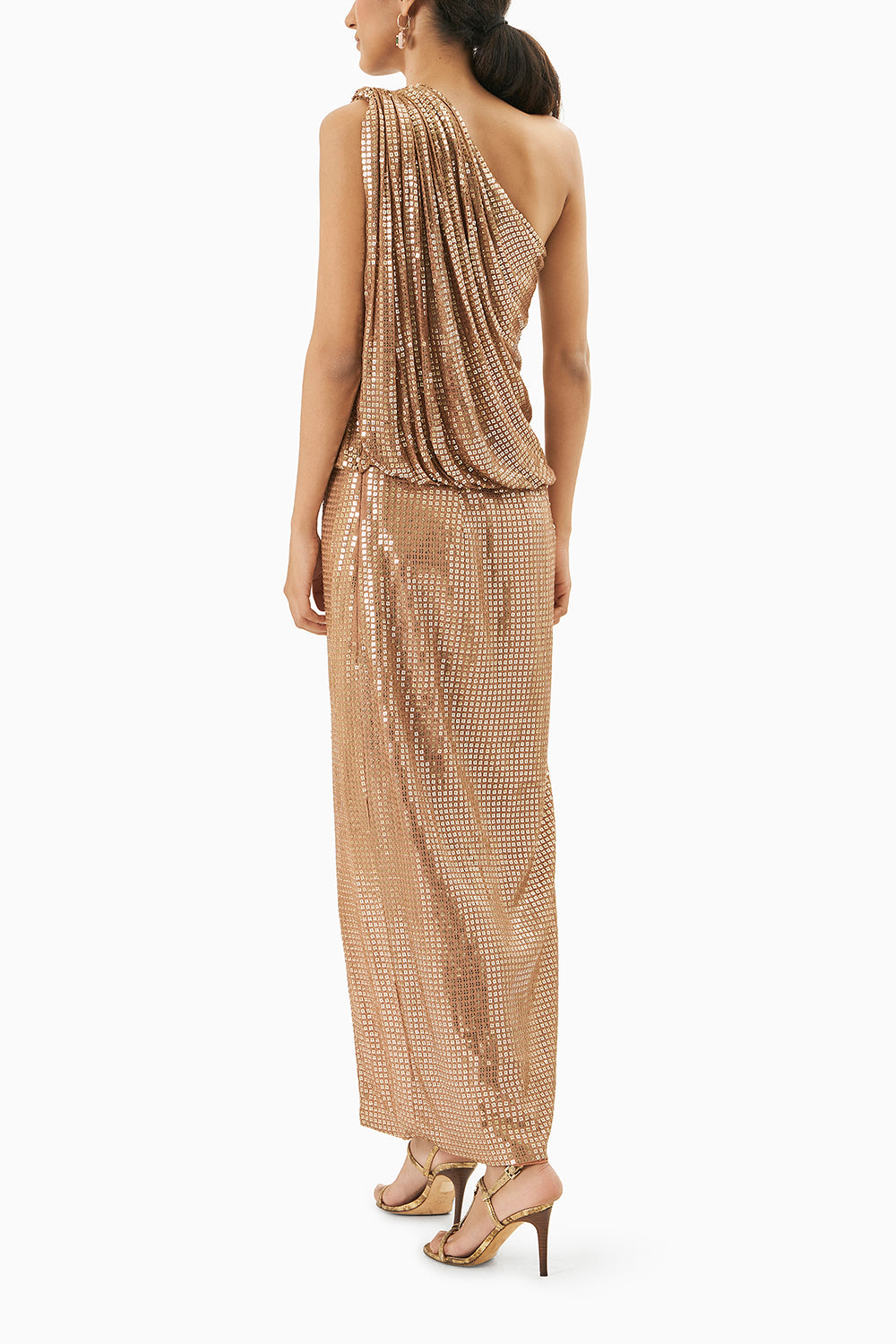 One Shoulder Knotted Sequined Dress