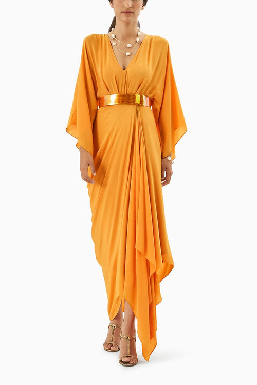 Orange Draped Midi Dress