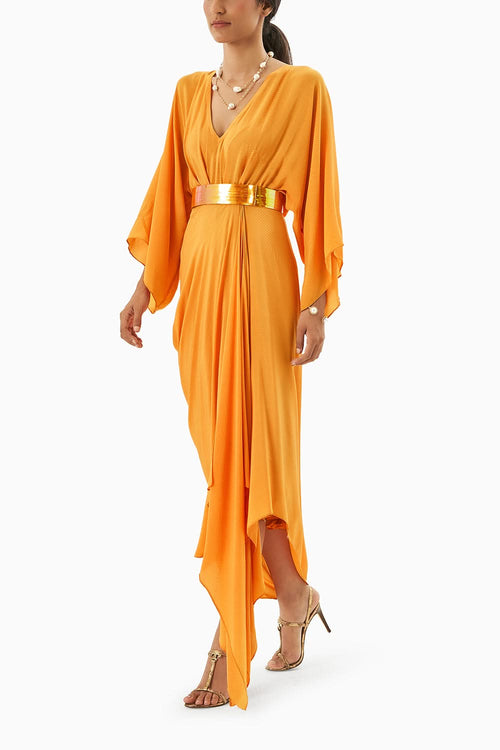 Orange Draped Midi Dress