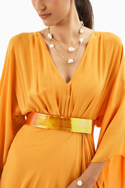 Orange Draped Midi Dress