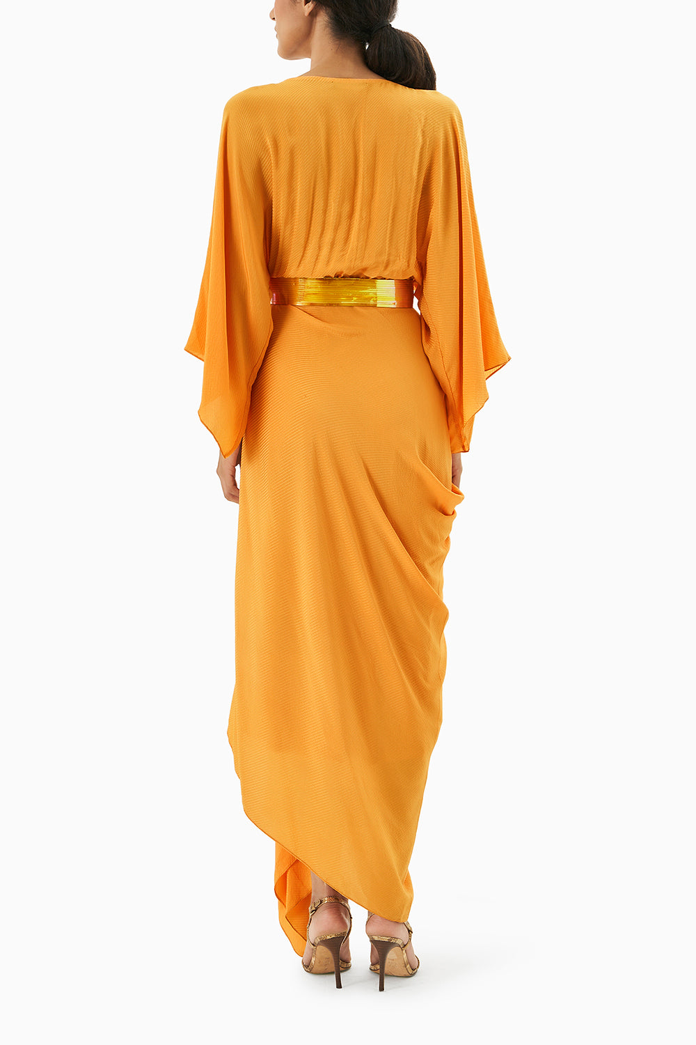 Orange Draped Midi Dress