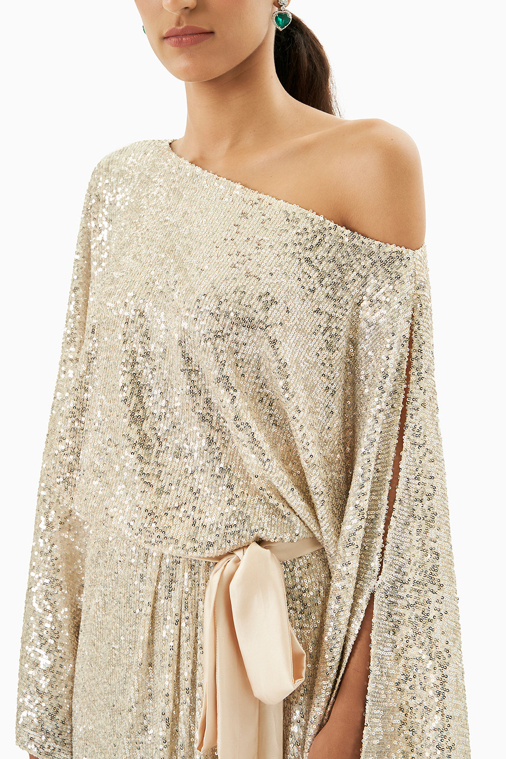 Silver Embellished Wrap Dress