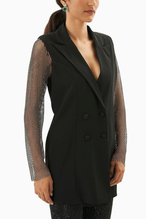 Black Blazer with Grey Lace