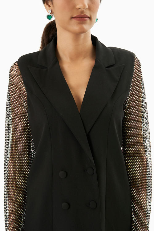 Black Blazer with Grey Lace