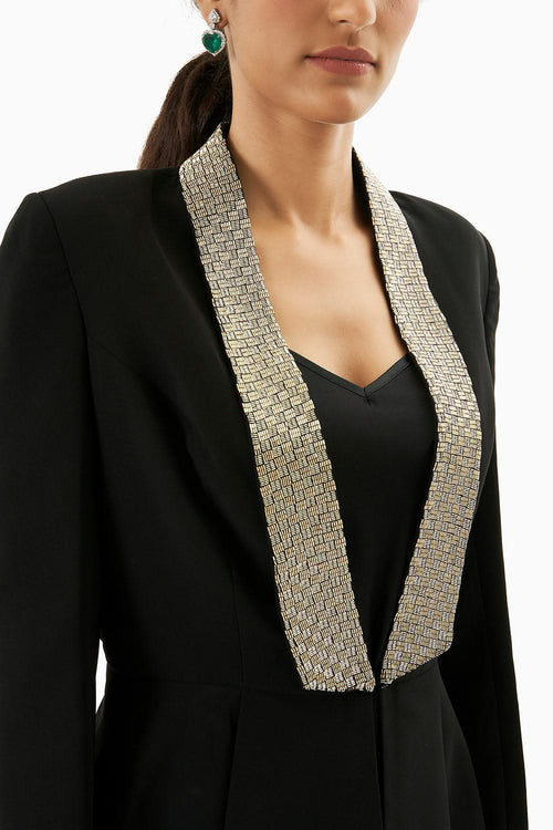 Black Satin Embellished Blazer