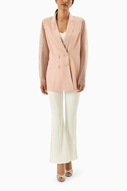 Pink Blazer With Net Sleeves