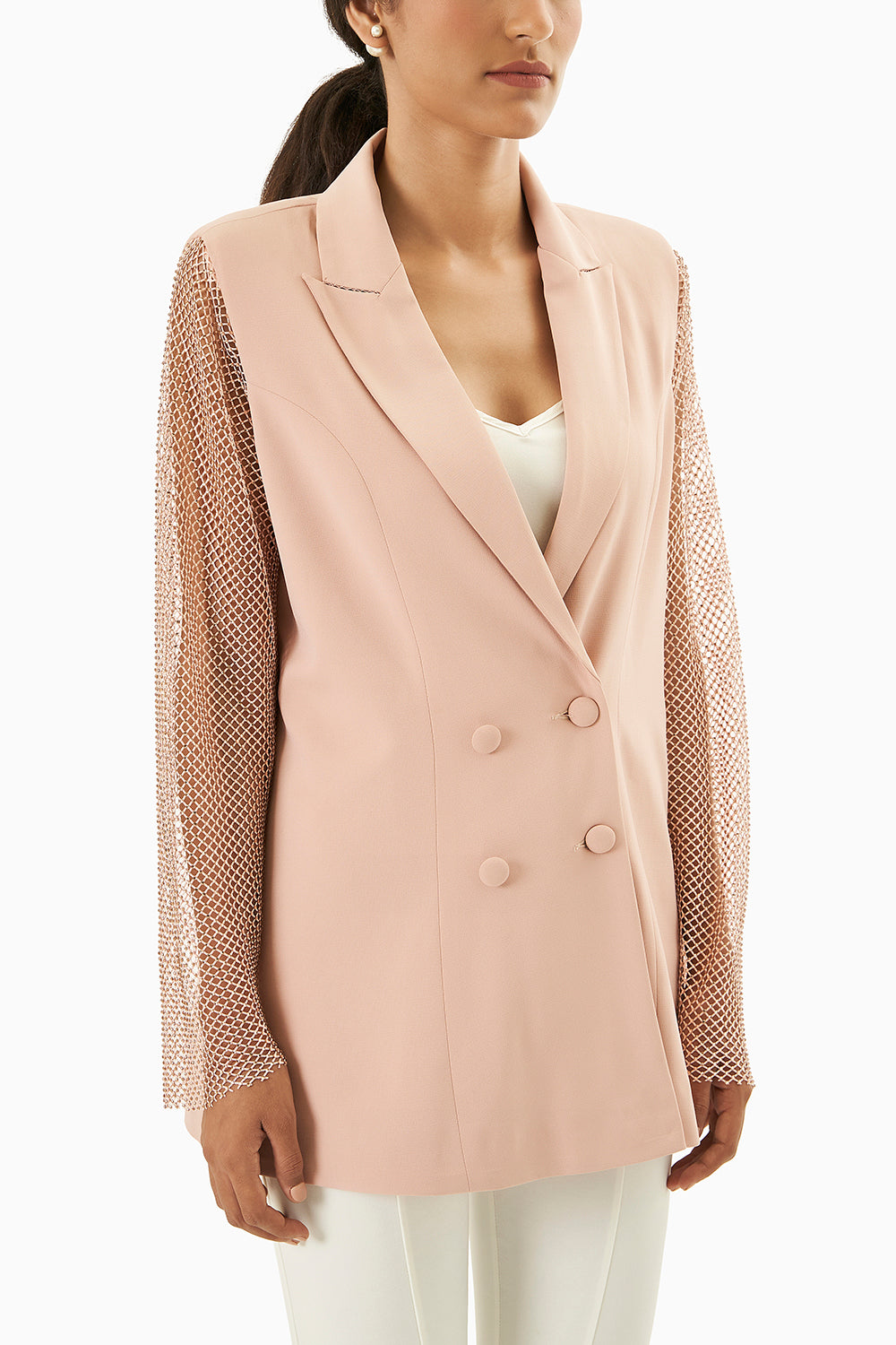 Pink Blazer With Net Sleeves