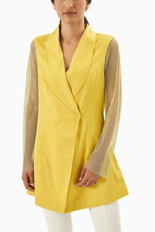 Yellow Blazer with Net Sleeves