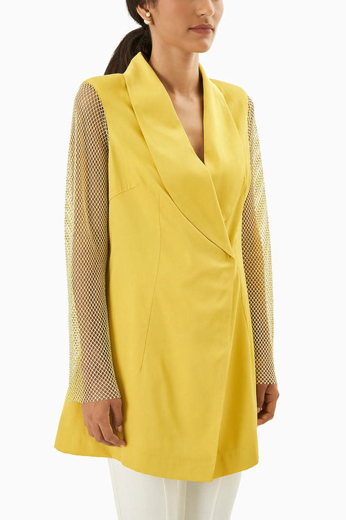 Yellow Blazer with Net Sleeves