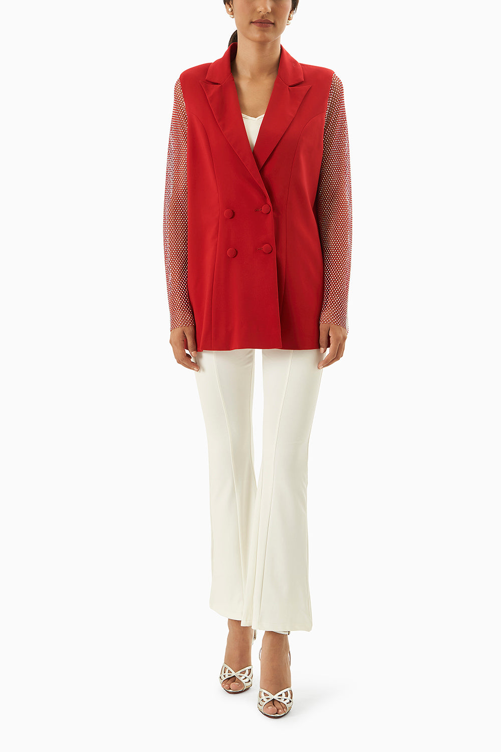 Red Blazer With Net Sleeves