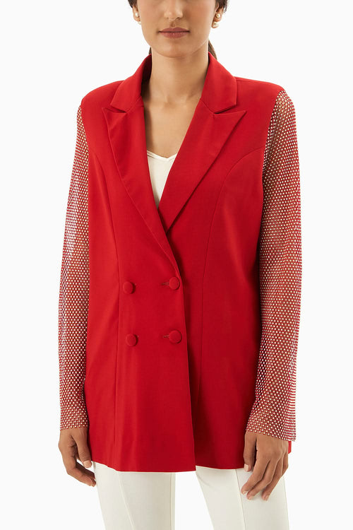 Red Blazer With Net Sleeves