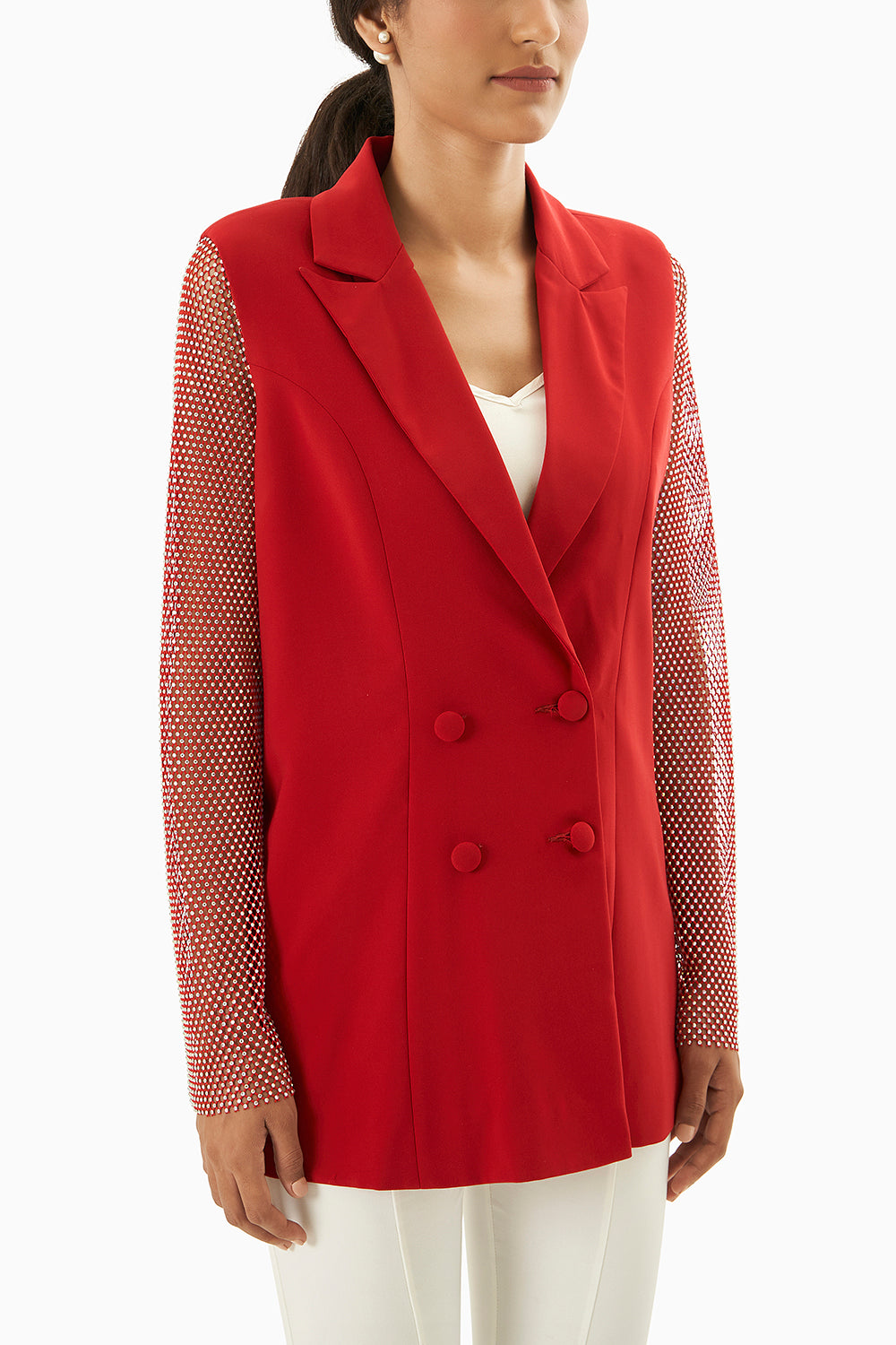 Red Blazer With Net Sleeves