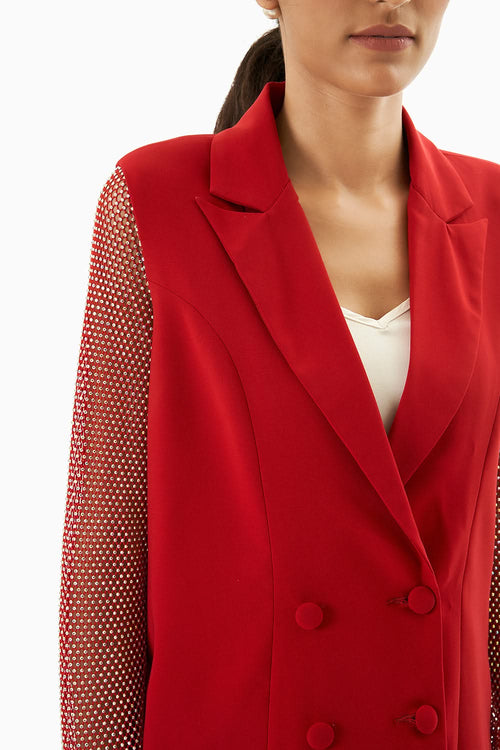 Red Blazer With Net Sleeves