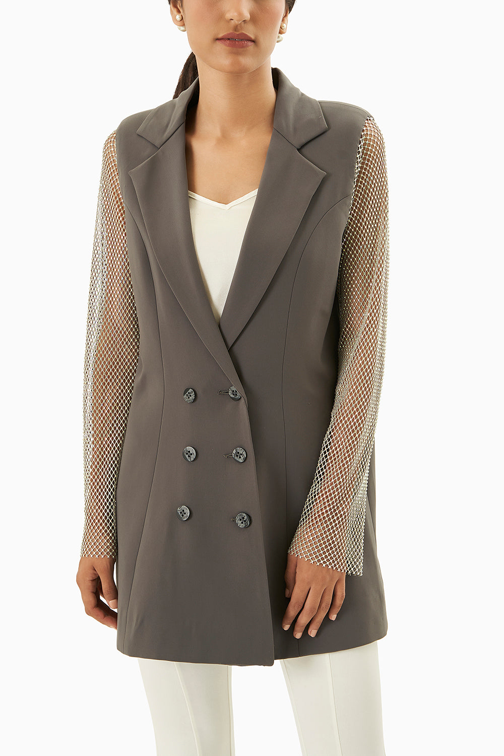 Grey Blazer with Lace Sleeves