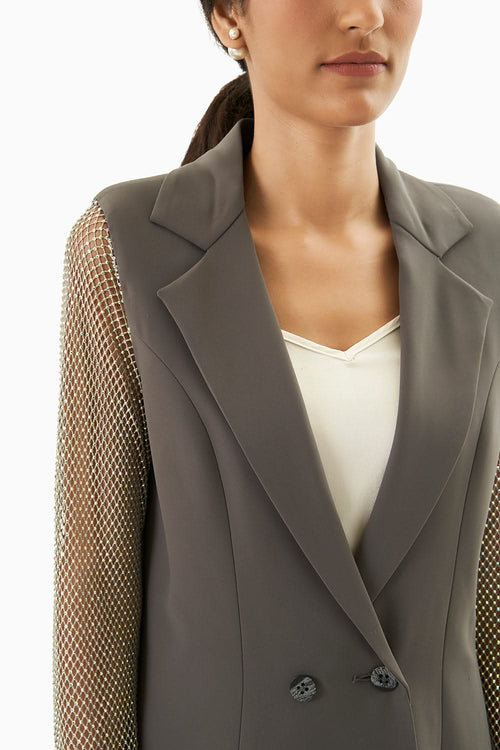 Grey Blazer with Lace Sleeves
